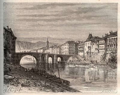 Villeneuve-sur-Lot (Villeneuve sur Lot) - Lot-et-Garonne megye - metszet a „La France illustree: földrajz, történelem, statisztikai igazgatás”-ban, V.-A. Maláta-barna. 1884 alkotó: French School