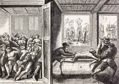 A francia hugenották erőszakossága a katolikusok ellen Dél-Franciaországban, Paul Lacroix „Katonai és vallási élet a középkorban” című művéből, London, 1880 körül. alkotó: French School