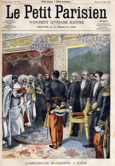 Emile Loubet (1838-1929) francia elnök látogatása a marokkói nagykövetségen Párizsban, a "Le Petit Parisien"-ben 1901.06.30-án (metszet) alkotó: French School