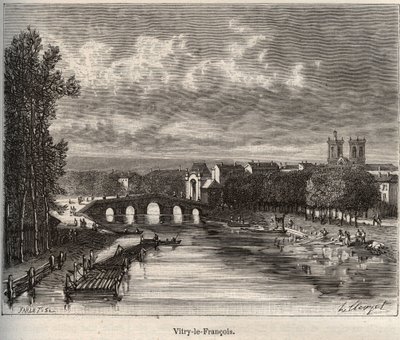 Vitry-le-Francois (Vitry le Francois) Marne-i tanszék - metszet a „La France illustree: földrajz, történelem, statisztikai igazgatás” című könyvében, V.A. Maláta-barna. 1884 alkotó: French School