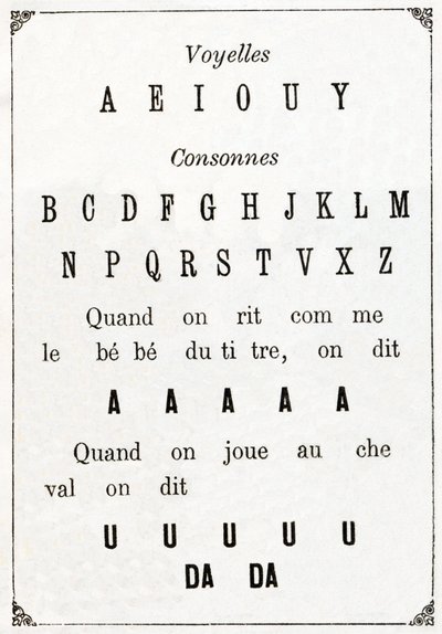 Magánhangzók és Cononne az „Alphabet des petits savants” 19. század végén (kromolitográfia) alkotó: French School