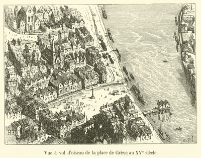 A Place de Greve madártávlati képe a 15. században alkotó: French School