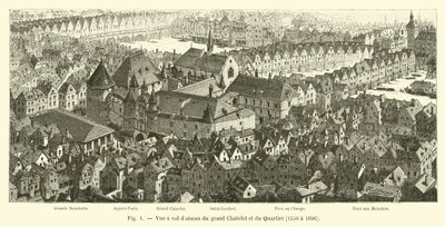 A Grand Chatelet és a Quartier madártávlati képe, 1550-1696 alkotó: French School