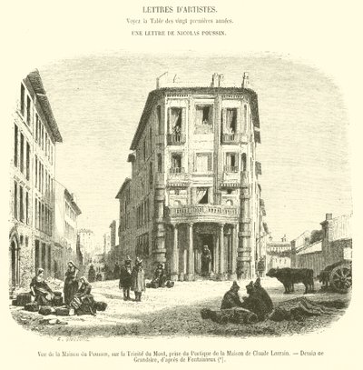 Kilátás a Maison du Poussin-ra, a Trinite du Mont-on, a Claude Lorrain házának porticójából (metszet) alkotó: French School