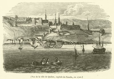 Quebec városának, Kanada fővárosának kilátása 1720-ban (metszet) alkotó: French School