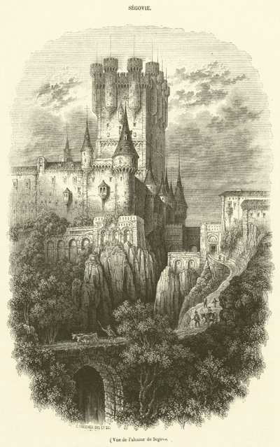 A segoviai Alcázar látképe (metszet) alkotó: French School