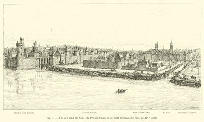 Kilátás a Hôtel de Nesle-re, a Pre aux Clercs-re és a Saint-Germain des Pres-re, a XIV. században alkotó: French School
