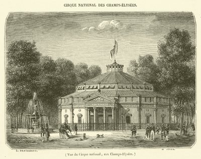 Kilátás a Nemzeti Cirkuszra, a Champs-Elysees-nél (metszet) alkotó: French School