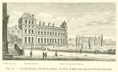 Kilátás a Louvre-ra, Cote de la Riviere, 1650-ben, Israel Sylvestre metszete után alkotó: French School
