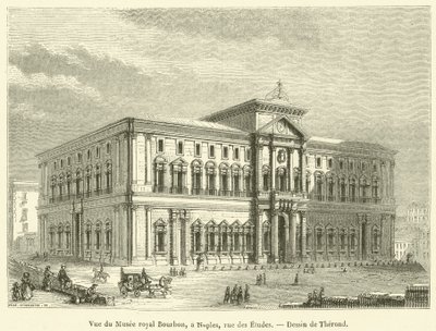 Kilátás a Royal Bourbon Múzeumra, Nápolyban, rue des Etudes (metszet) alkotó: French School