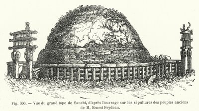 A Sanchi nagy csúcsának látképe, Ernest Feydeau Az ősi népek sírjairól című művéből (metszet) alkotó: French School