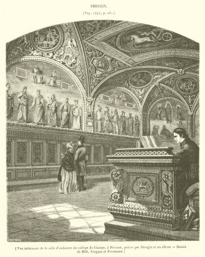 A perugiai College du Change tárgyalótermének belső képe (metszet) alkotó: French School