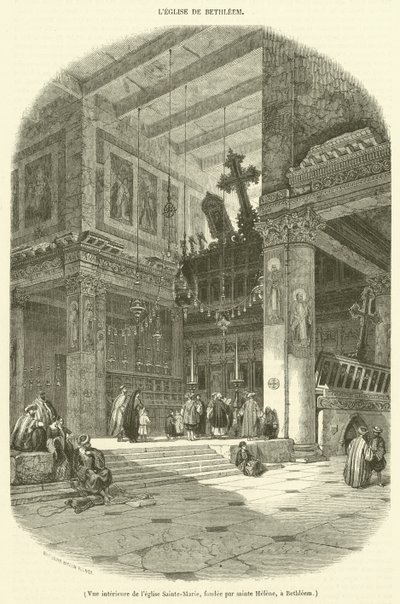 A betlehemi Szent Ilona által alapított Szt. Mária-templom belső képe (metszet) alkotó: French School