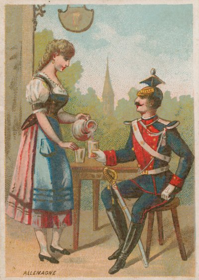 Pincérnő italt tölt egy katonának, Németország alkotó: French School