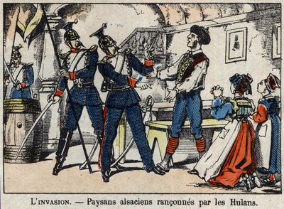 1870-es háború Franciaország és Poroszország között: az elzászi parasztok, akiket a hulánok (ulánok, houlánok) űztek el Epinalról. alkotó: French School