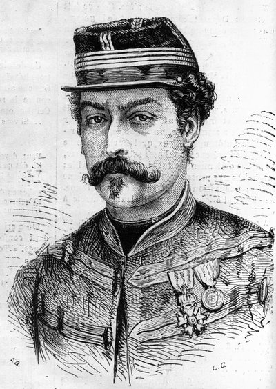 1870-es háború: Leon Franchetti (1834-1870) francia katona, a Szajna cserkészeinek parancsnoka portréja. Metszet az 1870. december 17-i „” Le Monde Illustré”” 714. sz. alkotó: French School