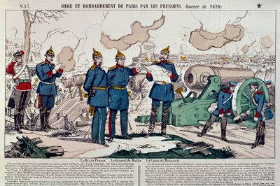 1870-es háború: Párizs városának ostroma és bombázása a poroszok által. I. Vilmos porosz király (1797-1888), Moltke tábornok (1800-1891) és Otto von Bismarck kancellár (1815-1898) tanácskozott. Metszet 1870-ből. Párizs, Musee Carnavalet alkotó: French School