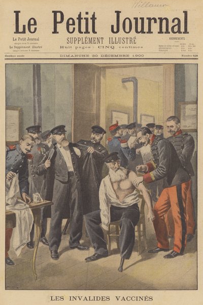 Himlőoltásban részesülő háborús veteránok (színes litho) alkotó: French School