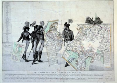 A forradalom háborúi: Napóleon Bonaparte tábornok (1769-1821) Olaszország térképével (az olasz hadjárat idején), hogy befejezze a Franciaország által meghódított területek rejtvényét. A bal oldalon valószínűleg Hoche, Pichegru és Jean Victor tábornok (Jean alkotó: French School