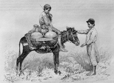 Vízszállító, Szíriából ma. Utazások Föníciában, Libanonban és Júdeában. Louis Charles Emile Lortet 1875-1880, 1884 (bw metszet) alkotó: French School