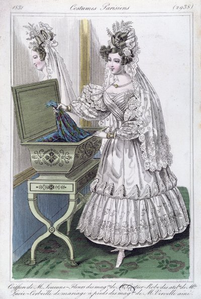 Esküvői ruha, divattányér a Costumes Parisiens-től, 1831 alkotó: French School
