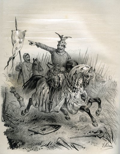 Hódító Vilmos Mantes megtámadása és elfoglalása során 1087 júliusában, illusztráció a „Franciaország a középkorban” című könyvből (metszet) alkotó: French School