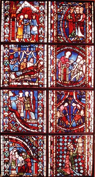 Szent Miklós legendáját, Szent Márton halálát ábrázoló ablak, a sivatagban prédikáló Keresztelő Szent János, Keresztelő Szent János körülmetélése, Szent István legendája, B. Szent János prédikációja alkotó: French School