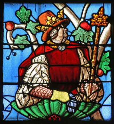 Jesse fáját ábrázoló ablak (többnyire modern) (ólomüveg) alkotó: French School