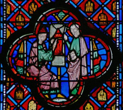 Window w10 Ezékiel Jeruzsálem tervét rajzolja egy Ez IV 1 táblára alkotó: French School