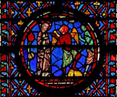 Window w12 Sátán engedélyt kér Istentől, hogy tesztelje a Jób II. 8-10 alkotó: French School