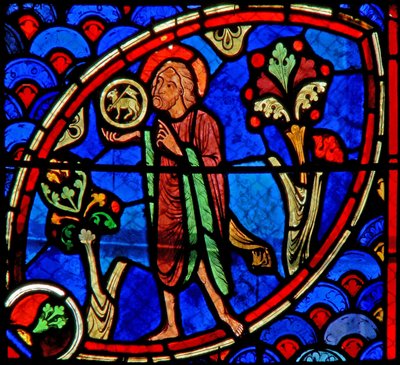 Keresztelő Szent Jánost ábrázoló w20 ablak: Ecce Agnus Dei alkotó: French School