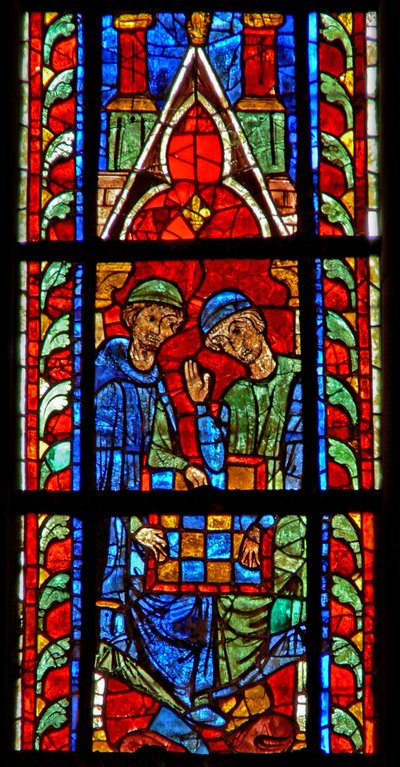 A w210-es ablak Dames játékosait ábrázolja alkotó: French School