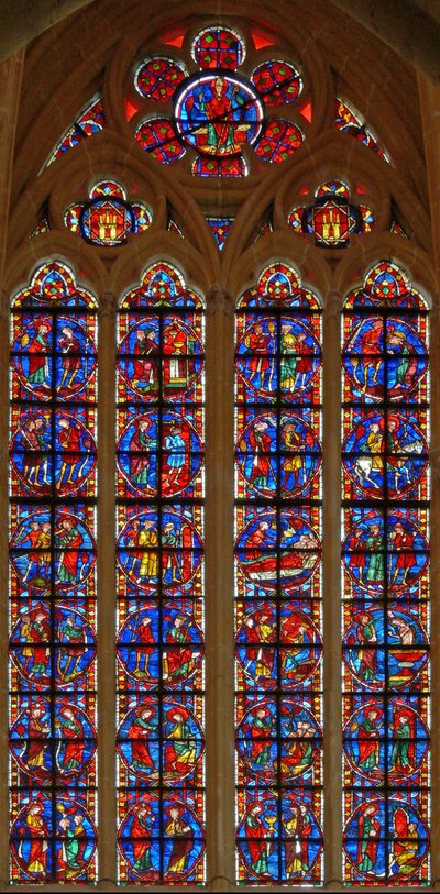 Ablak w210, amely a Szent Jakab ablakot és az elveszett eltartott legendáját ábrázolja alkotó: French School