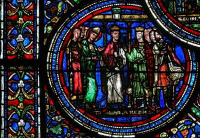 A w23 ablak, amely Becket Szent Tamást II. Henrikkel és VII. Lajossal ábrázolja alkotó: French School