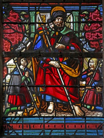 A w3 ablak két adományozót ábrázol Szent Jakabbal alkotó: French School