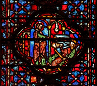 Window w4 Isten bűnösnek találja Ákánt a VII. Josh 18-as kifosztásában és megtartásában alkotó: French School