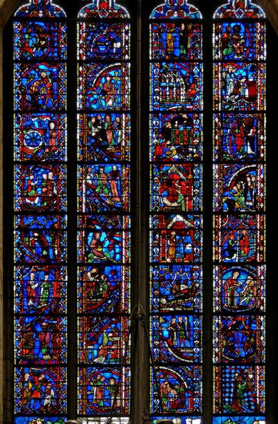Ablak w53 jeleneteket ábrázol Szent Katalin, Szent Miklós, Keresztelő Szent János, Szent István életéből alkotó: French School