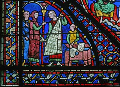 W5-ös ablak, amely adományozókat - szűcsöket ábrázol alkotó: French School