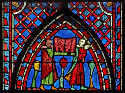 Window w7 St John: két fiatalember hozza a holmiját alkotó: French School