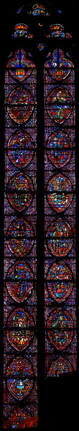 Window w7 Szent János evangélista története (L) és Krisztus gyermekkora (R) alkotó: French School