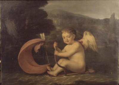 Szárnyas Ámor, tegez törzsű és nyílárbocos csónakon vitorlázik, 1800 körül alkotó: French School