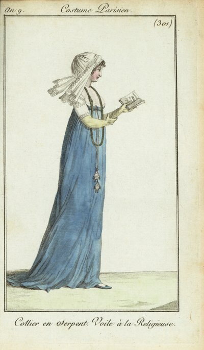 Nő apácafátyolban egy divatmagazint olvas alkotó: French School