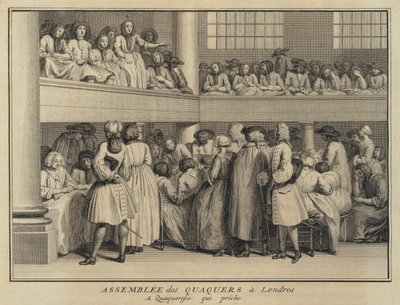 Nő prédikál a kvékerek találkozóján Londonban (metszet) alkotó: French School