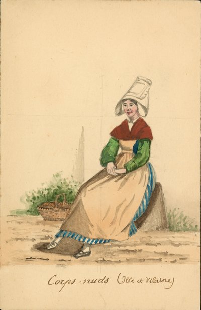 Corps-Nuds női viselete, Ille-et-Vilaine (színes litográfia) alkotó: French School