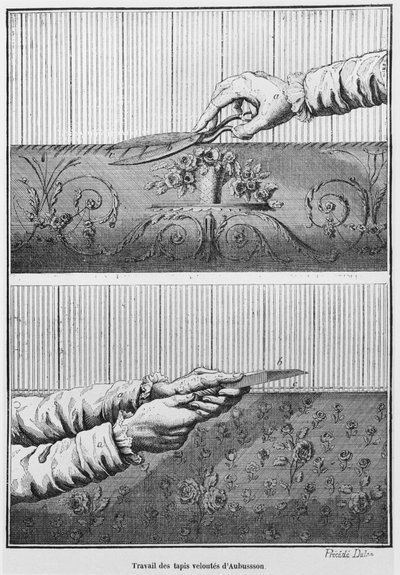 Bársony Aubusson kárpitokon dolgozik alkotó: French School