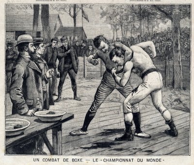 Világbajnokság: ökölvívás Jim Corbett és Bob Fitzsimmons között Carsonban, Nevada államban, Amerikai Egyesült Államokban: „A kis Párizsban” 1897. 11. 04-én. Magángyűjtemény alkotó: French School