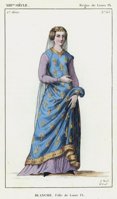 XIII. század, IX. Lajos uralkodása, Blanche, IX. Lajos lánya (színes metszet) alkotó: French School