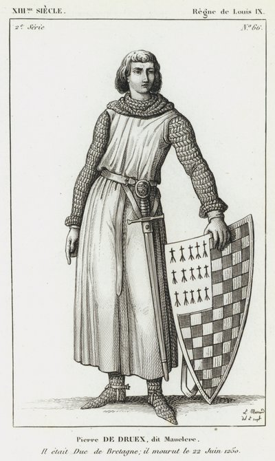 XIII. század, Louix IX uralkodása, Pierre de Druex, dit Mauclere, Bretagne hercege volt; 1250. június 22-én halt meg (metszet) alkotó: French School