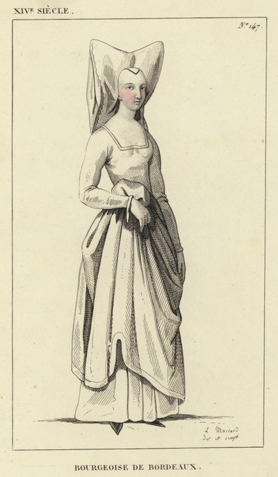XIV. század, Bourgeoise of Bordeaux (színes metszet) alkotó: French School
