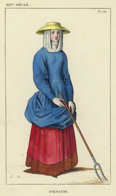 XIV. század, Parasztasszony (színes metszet) alkotó: French School